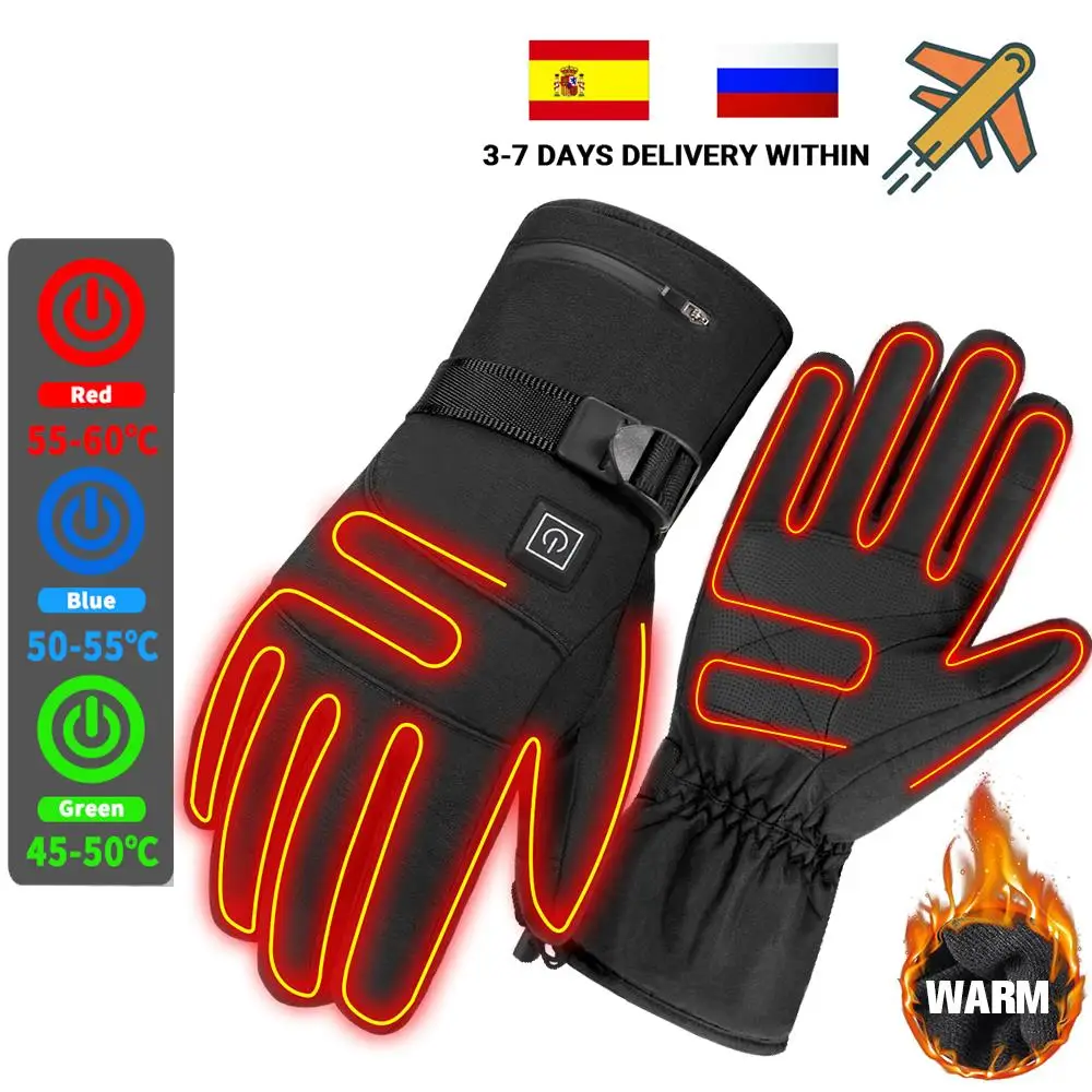 Waterproof Skiing Heated Gloves Guantes Moto Bicycle Heating USB Hand Warm Electric Thermal Heated Gloves Battery Powered Gloves