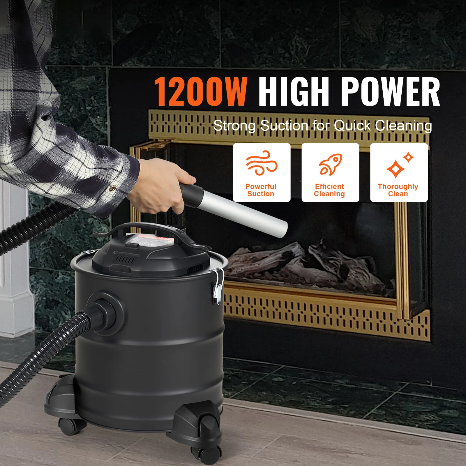 SucceBuy Ash Vacuum Cleaner Powerful Suction Fireplace Vacuum with Reverse Suction Power Cable 10 Kpa Max. Vacuum for Fireplaces