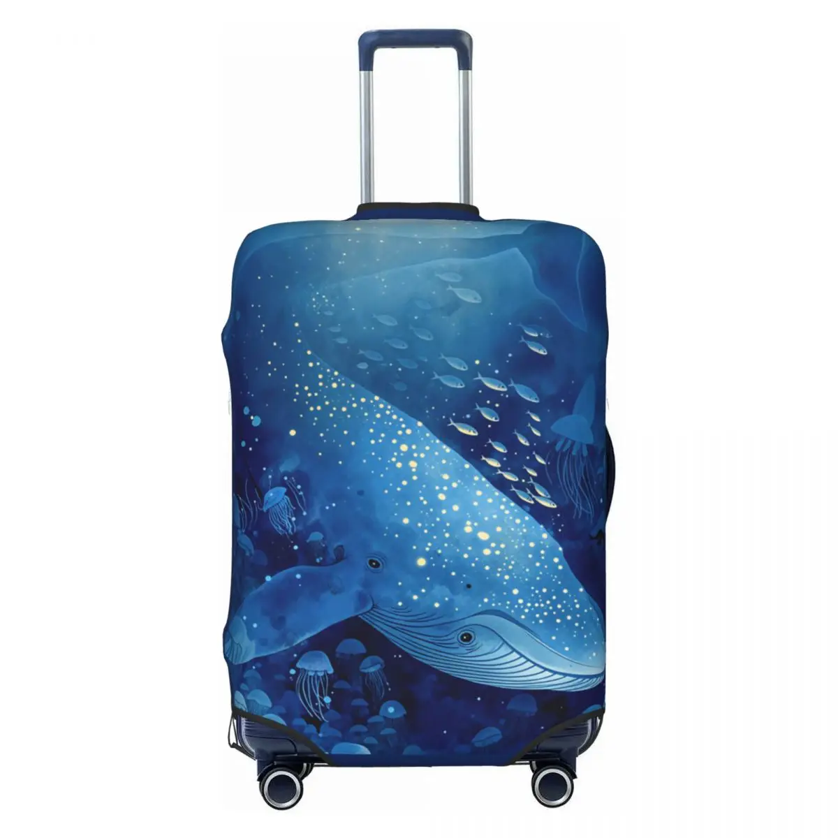 

Blue Watercolor Glowing Whale Jellyfish Deep Sea Poster Suitcase Cover Strectch Cruise Trip Protector Luggage Supplies Holiday