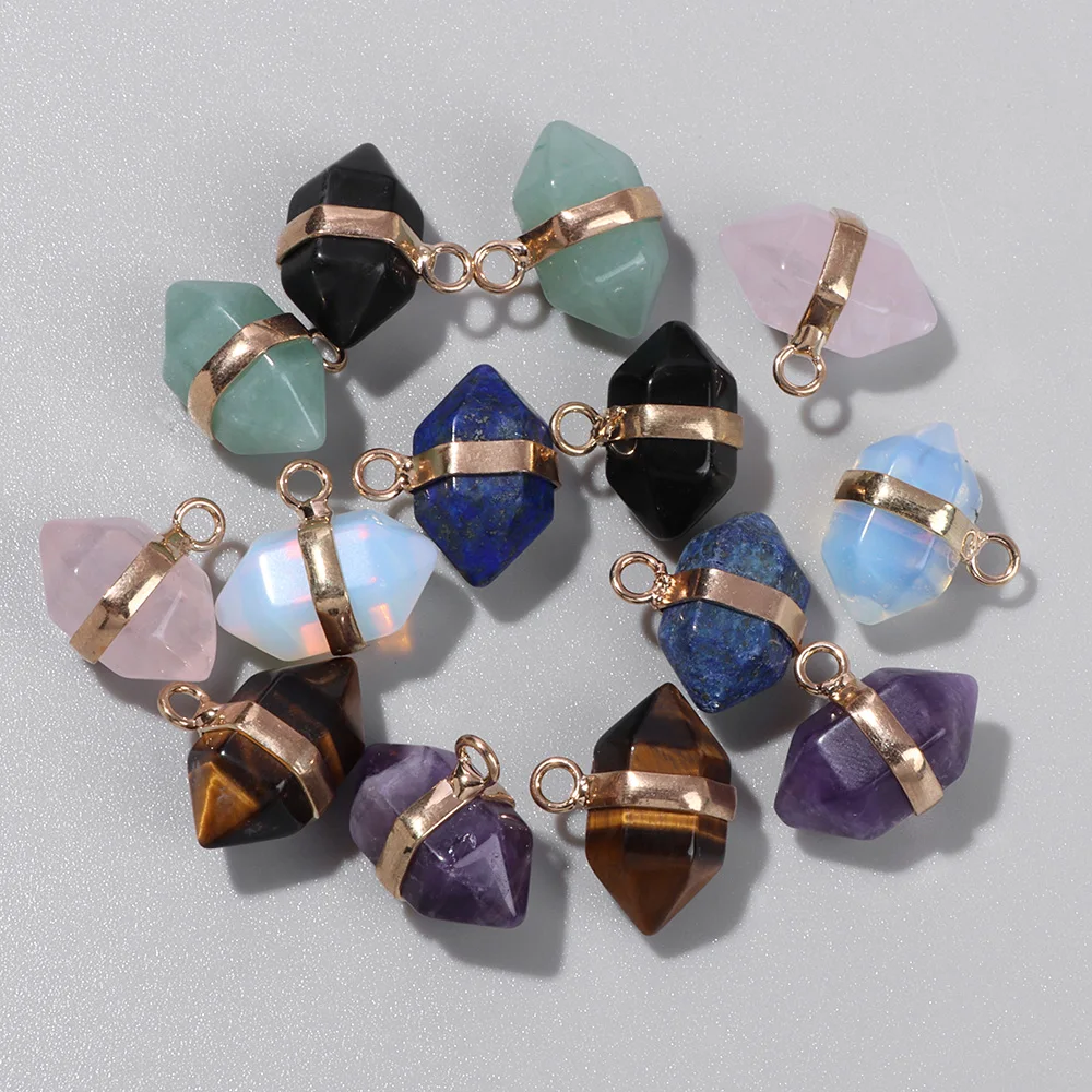 10x17mm Small Natural Stone Charms Pendant Lucky Healing Hexagonal Gem Pendant Men Women Jewelry DIY Necklace Accessories Wholes