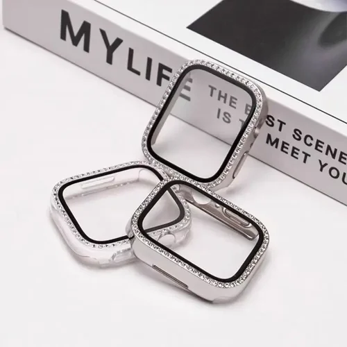 Imagen 2 del producto Funda de cristal + diamante para Apple watch, Protector de parachoques ostentoso de 40mm, 44mm, 41mm, 45mm, 42mm y 46mm, iWatch series 10 9 5 6 7 8 se