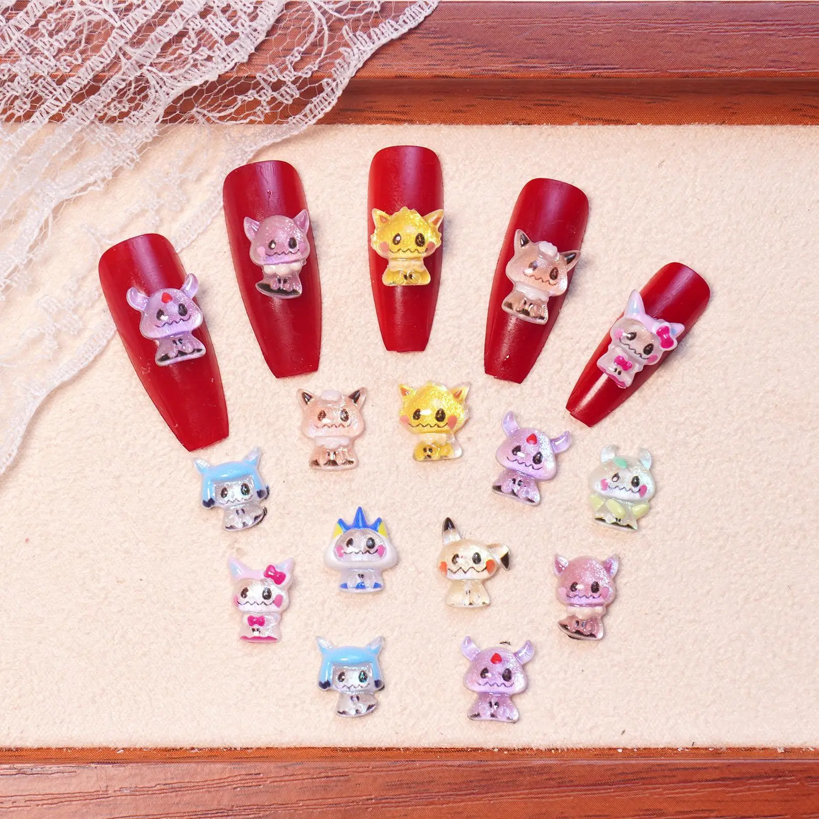 20Pcs Resin Mini pokemon cute Pikachu Squirtle Nail charm Art Flatback acrylic Figurines DIY Miniatures Decor Craft