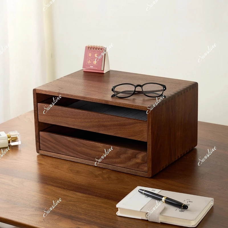 

Black walnut, storage box, office desktop A4 file materials, multi-layer drawers, summarized and organized