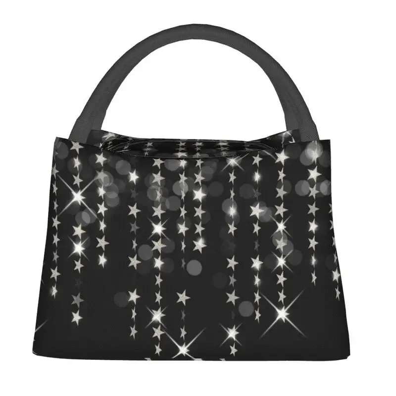 Silver Hanging Star Strands Insulated Lunch Bags Fashion Rhinestones Diamonds Thermal Cooler Lunch Tote Office Picnic Travel