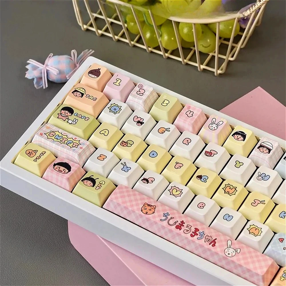 Little Maruko Cute Keycap PBT 130 Key Cherry MOA Anime Cartoon Theme Suitable for Mx Gateron Kailh Switch Mechanical Keyboard