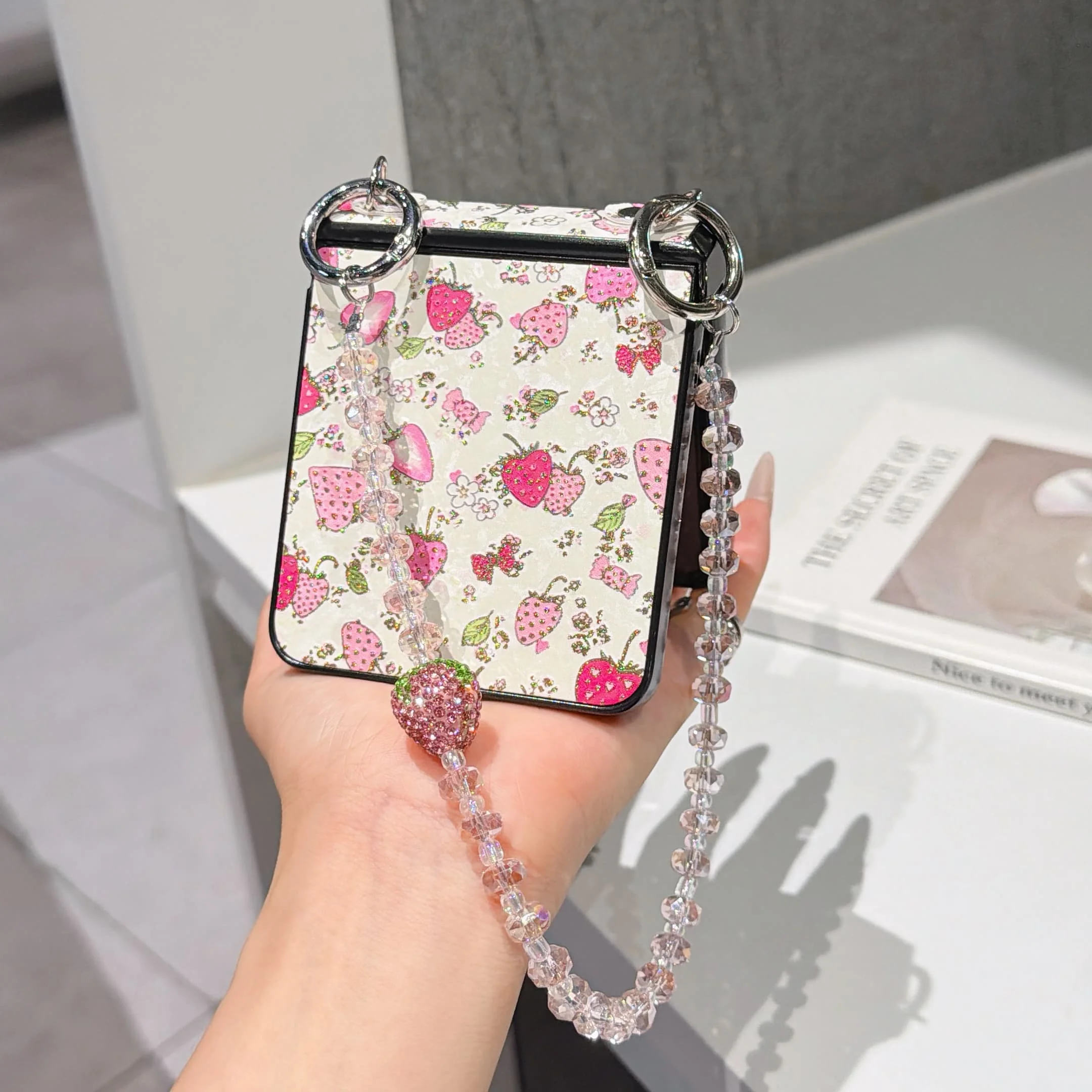 Hinge Protection PU Leather Cover & Colored Beads Wrist Chain Strap for Samsung Galaxy Z Flip 7 FE 6 5 4 3 Phone Case view 3