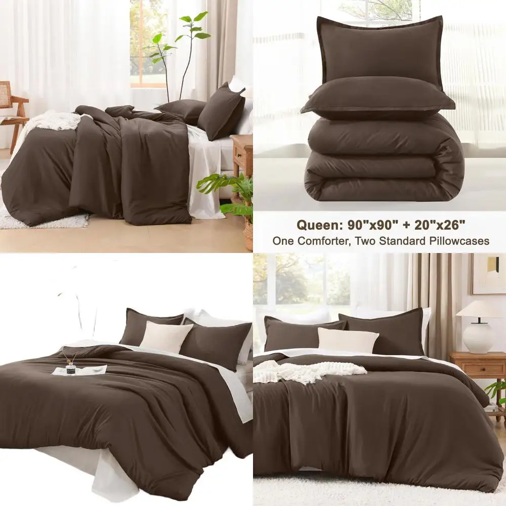 

Queen Size Chocolate Comforter Set: 3-Piece Lightweight All-Season Bedding with 90x90 Cover and 2 Pillowcases