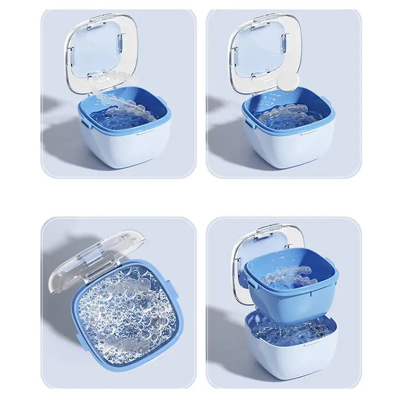Multi Functional Double-layer Denture Holder Orthodontic Storage Boxes Drainage Layered Portable Denture Storage Box