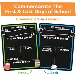 1pc-First And Last Day Of School Board, Double-Sided - My First & Last Day Of School Sign Chalkboard