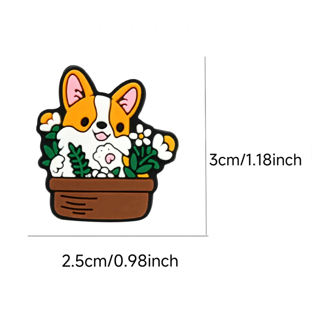 1-12pcs Cute Corgi Dog Cartoon Animal Series PVC Shoe Charms  Accessories DIY Detachable Waterproof Shoe Decorations Gifts