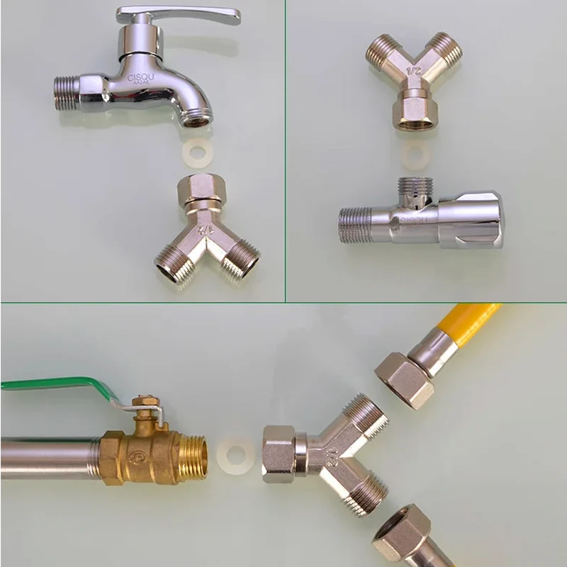 

BSP 1/4" 3/8" 1/2" Female/Male Thread Brass Y-Type 3-Way Tap Splitter Connector Adapter