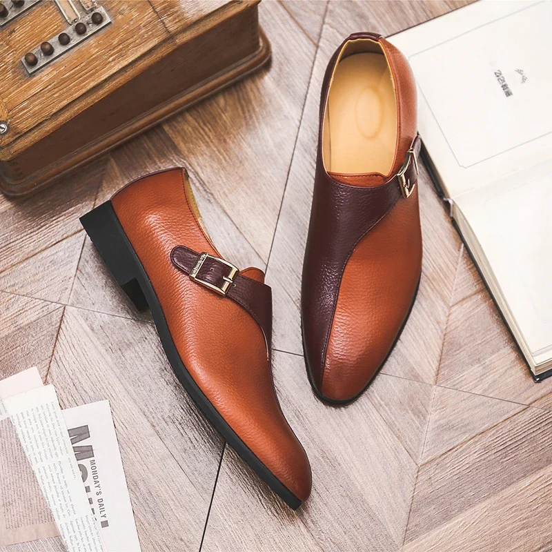 European And American Men New Spring/Summer Casual Fashion Trend Patchwork Buckle Anti Slip Ieather Shoes Size 38-48 Men Shoes