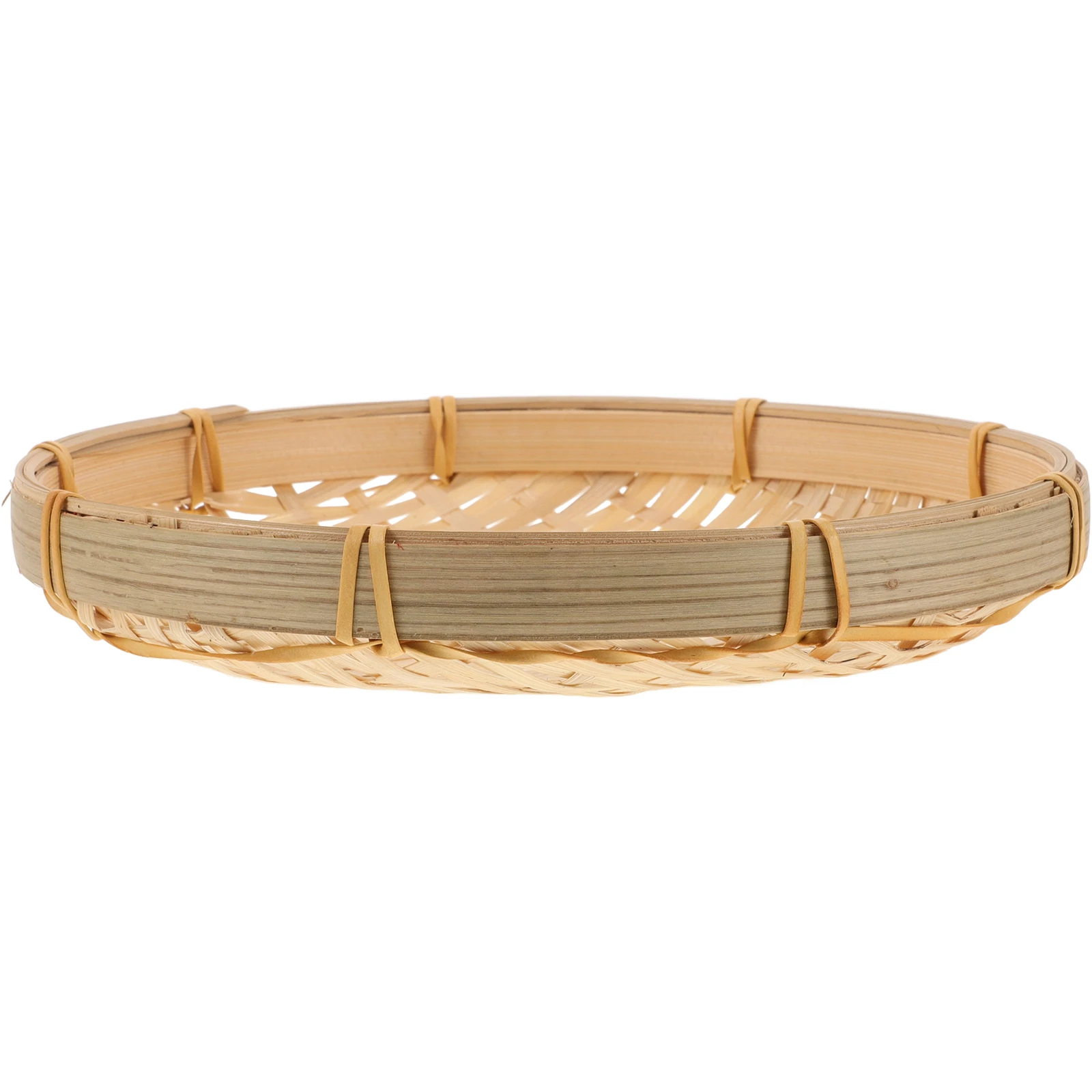 

8.65 Inch Bamboo Tray Round Handwoven Wicker Serving Basket For Fruits Snacks Kitchen Organization Food Storage Baskets