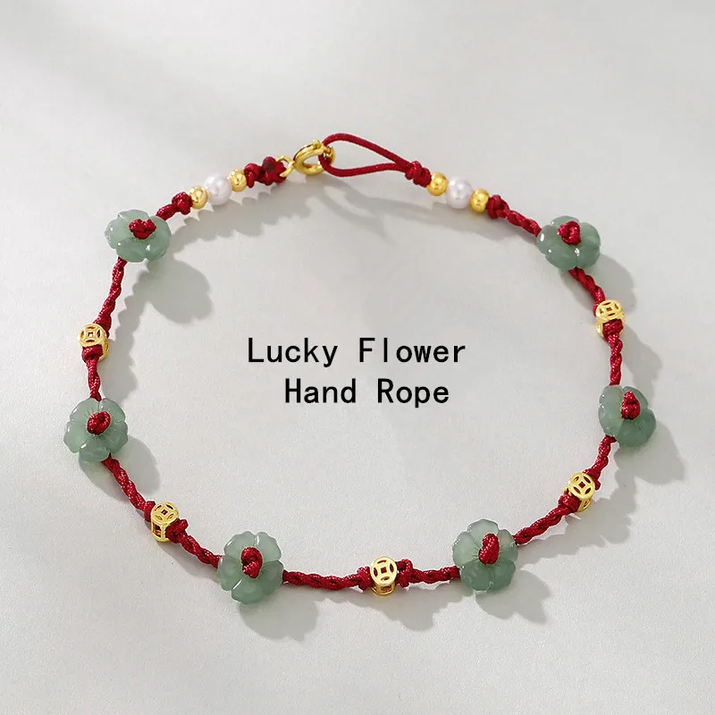 Fashion Hand Braided Bracelet Lucky Flower Coins Pearl Bangle Women Friends Gift Small Delicate Senior Bracelet Size Adjustable