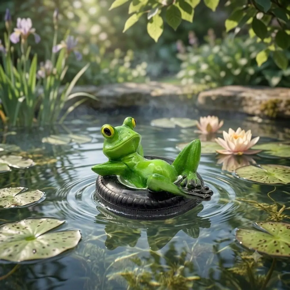 Resin Material Frog Sculpture Waterproof Durable Build Frog Statue Floating Hand Painted Floating Frog Ornament Raft Accessory