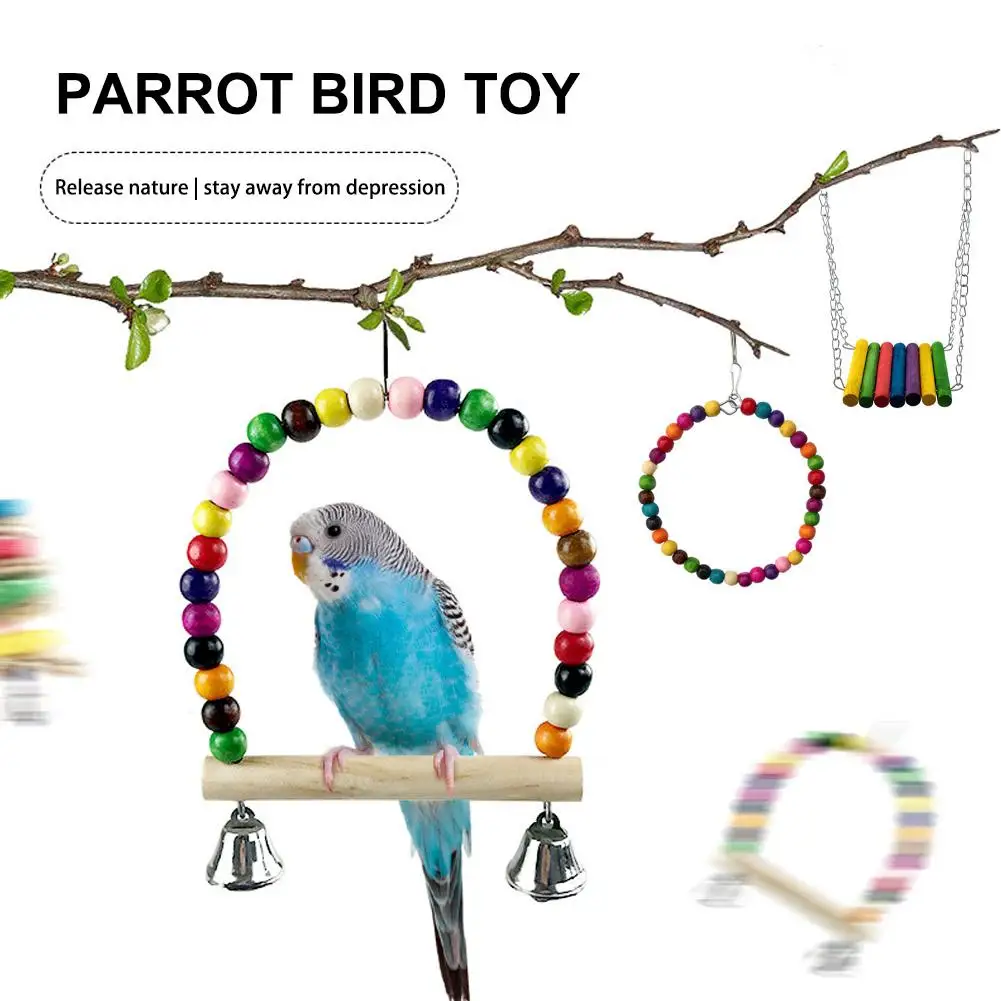 Wood Parrot Bird Chew Toy Cotton Rope Bite Bridge Birds Tearing Toys Cockatiels Training Hang Swings Cage Supplies Accessories