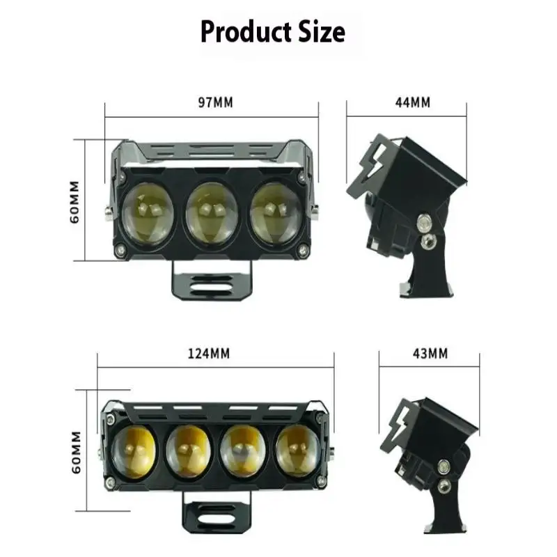 Motocicleta led spot light dupla cor oi/baixo feixe lâmpadas de nevoeiro para caminhões carro suv utv mini lente farol luz condução