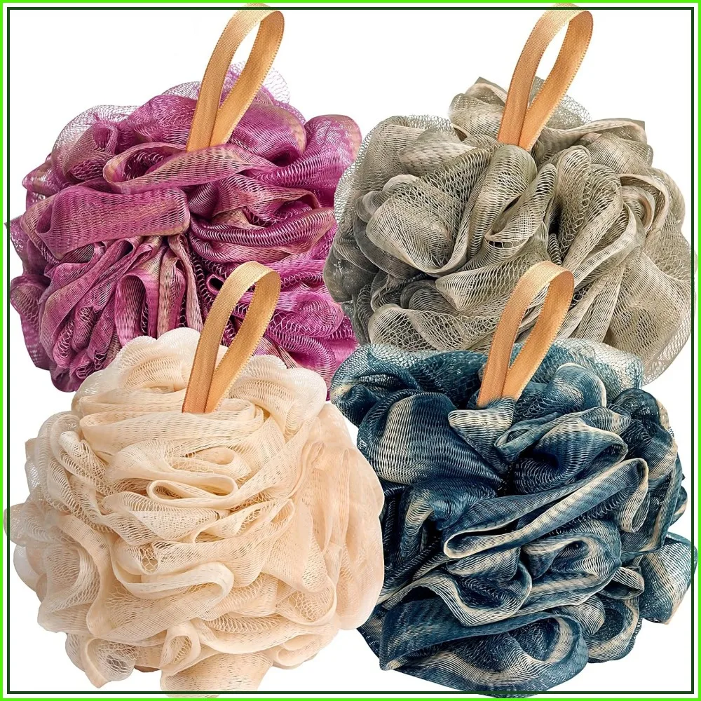 

4 Pack 50g Loofah Bath Sponge, Exfoliating Body Scrubber Mesh Shower Puff Pouf Ball for Men and Women