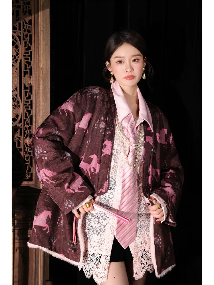 

Dangdang 'Dr ' Double-Sided Women's Fur Coat Eco-Friendly Synthetic Leather Animal Pattern Long Sve Loose Fit Sle