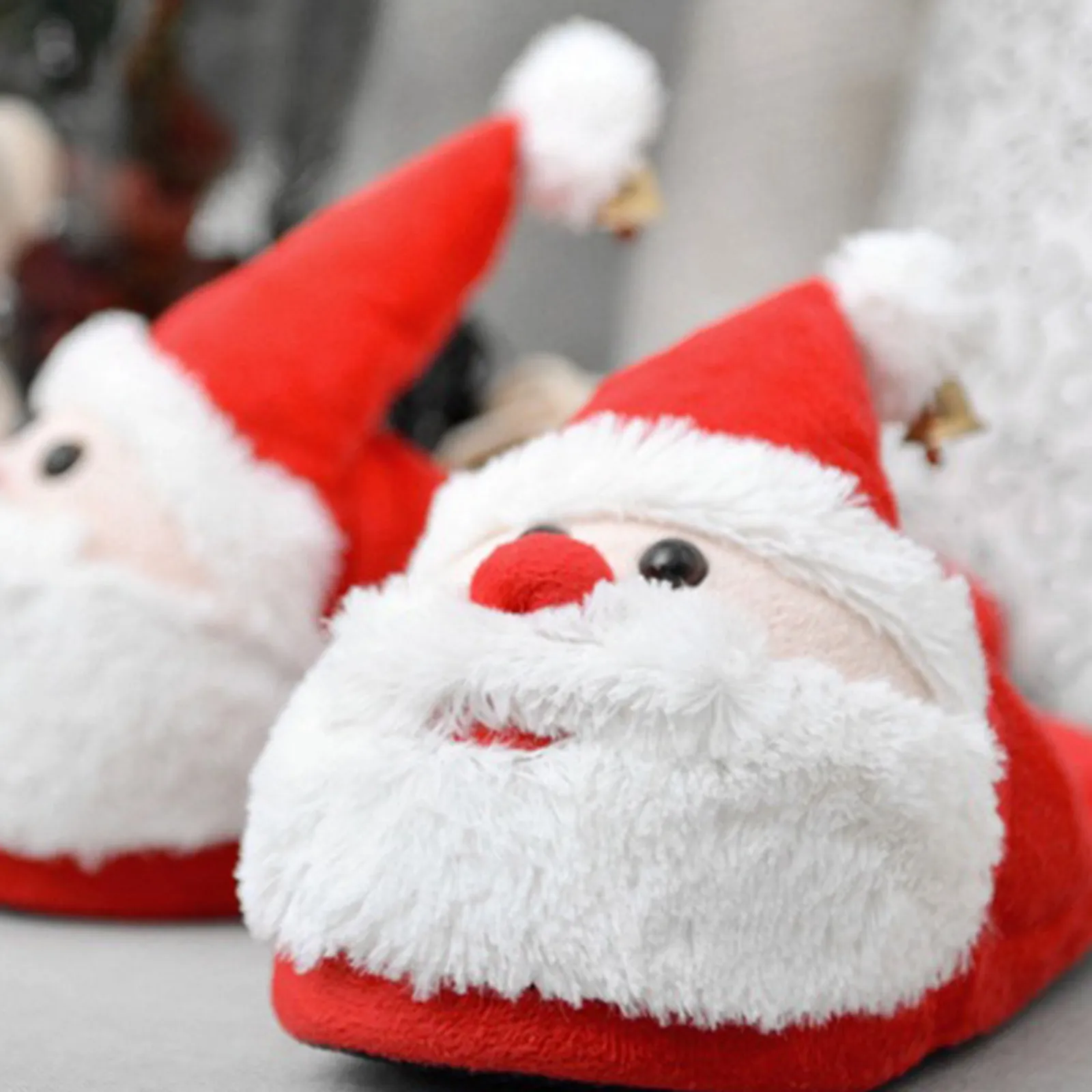 Warm Cotton Slippers Santa Claus Design Non Slip Tpr Sole Mute Quiet Floor Friendly Winter Autumn Home Slippers Christmas Gift
