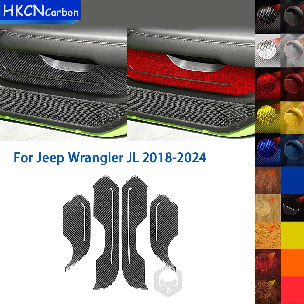 

For Jeep Wrangler JL 2018-2024 Accessories Real Soft Carbon Fiber Car Interior Door Armrest Panel Cover Trim Sticker