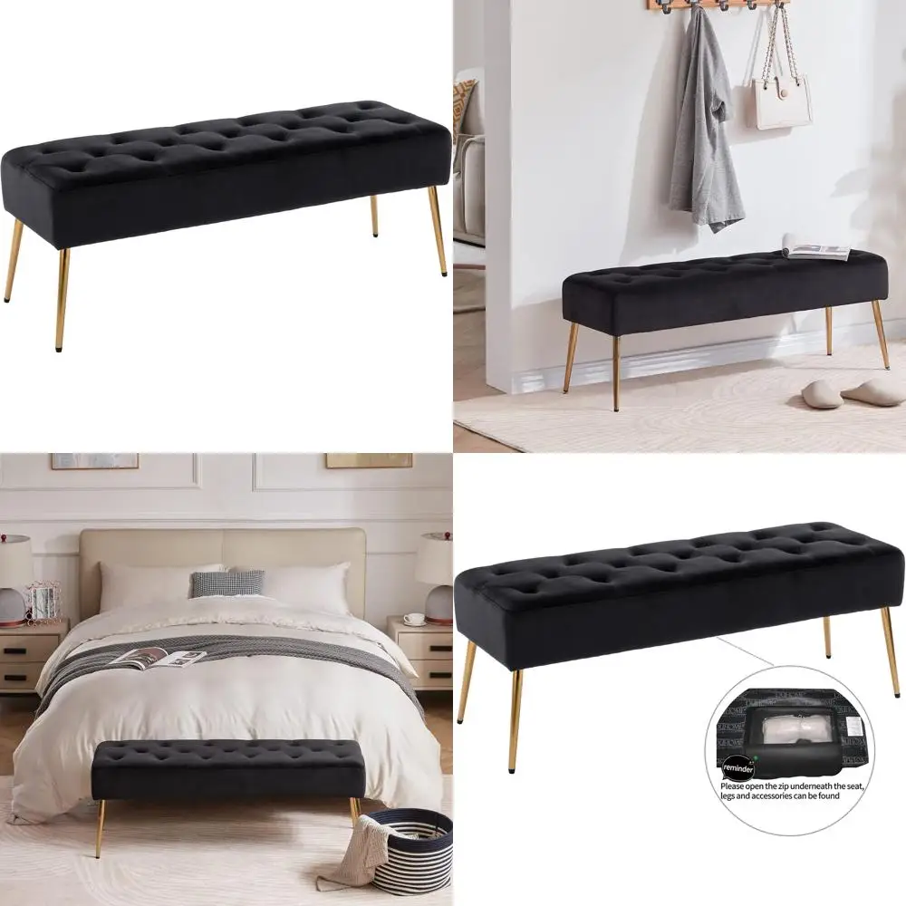 

Upholstered Velvet Button-Tufted Ottoman Bench, Bedroom Footrest Stool Accent Furniture for Entryway Dining Room Living Space