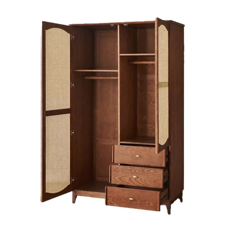 

Retro rattan wardrobe household bedroom storage locker small apartment open two-door wardrobe modern small apartment