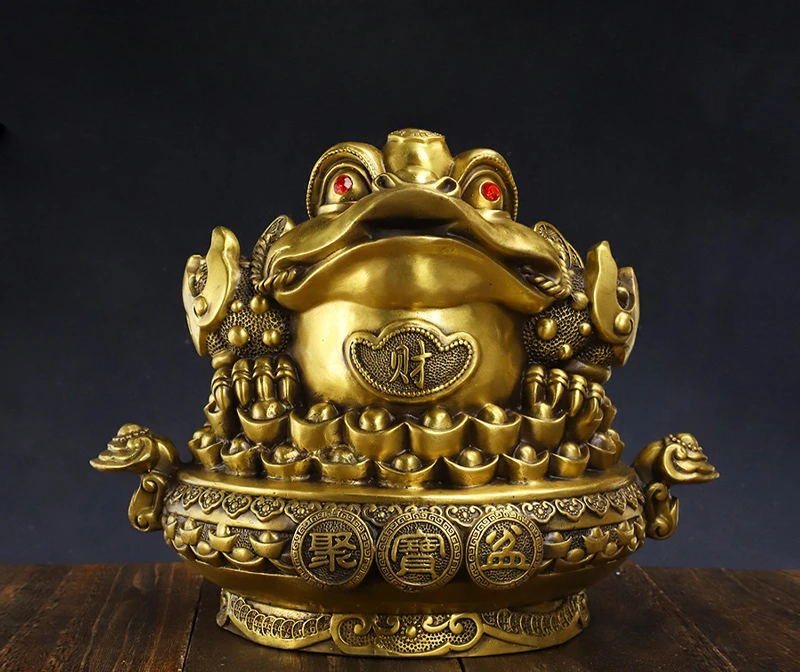 Zhaocai Pure Copper Treasure Pot for Attracting Wealth Three Legged Golden Toad Ornaments Living Room Housewarming Gift