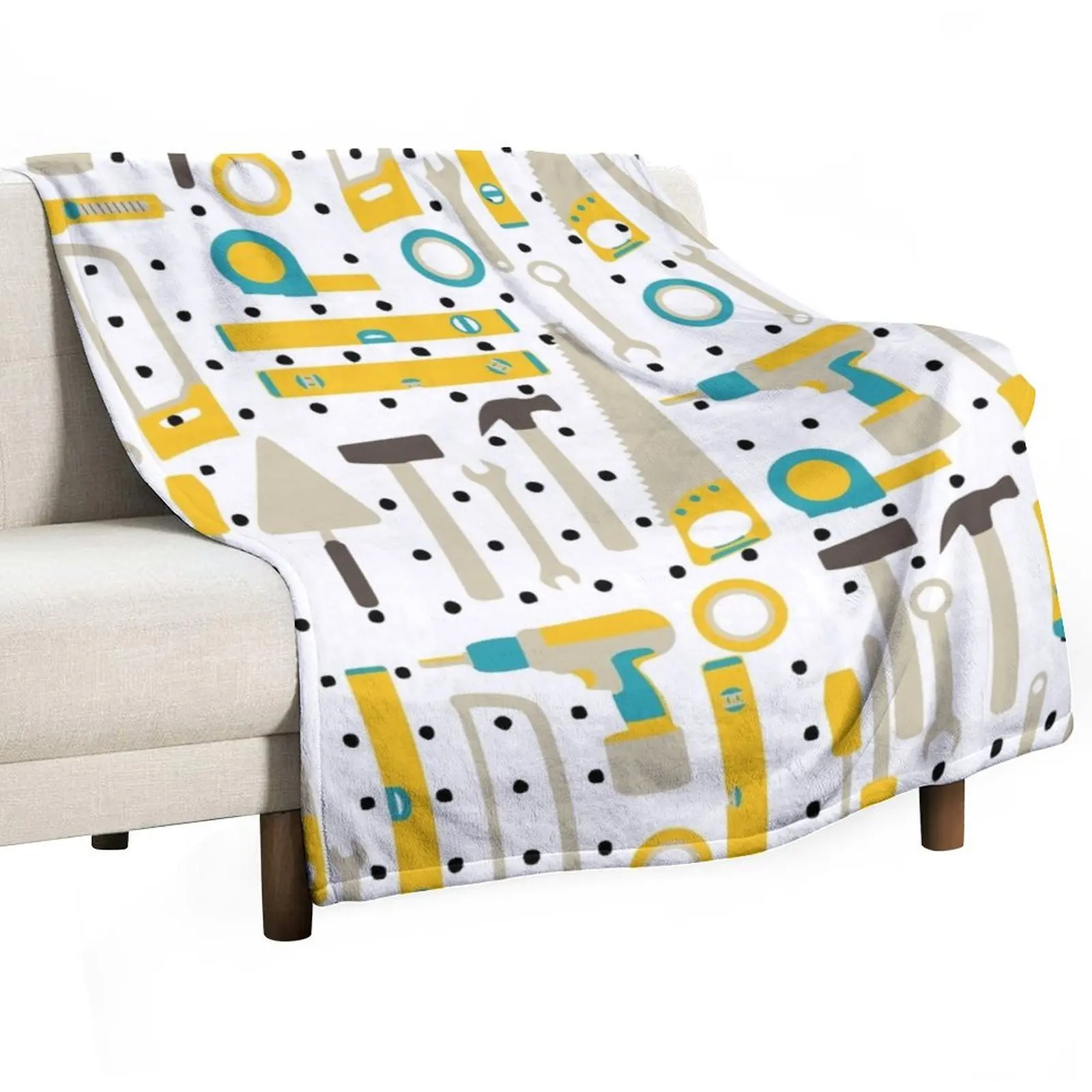 

Hardware and Construction Tools in yellow and blue Throw Blanket Comforter Plaid on the sofa Blankets