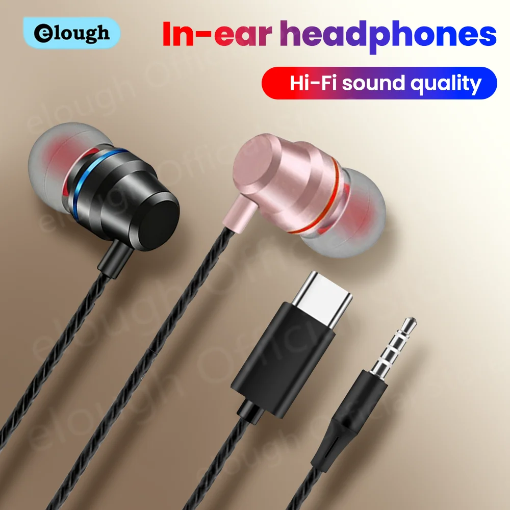 Digital Chip Type C/3.5mm Wired Headphones For iPhone Xiaomi Samsung In-Ear USB C Earphones With Wire Control Wired HiFi Earbuds