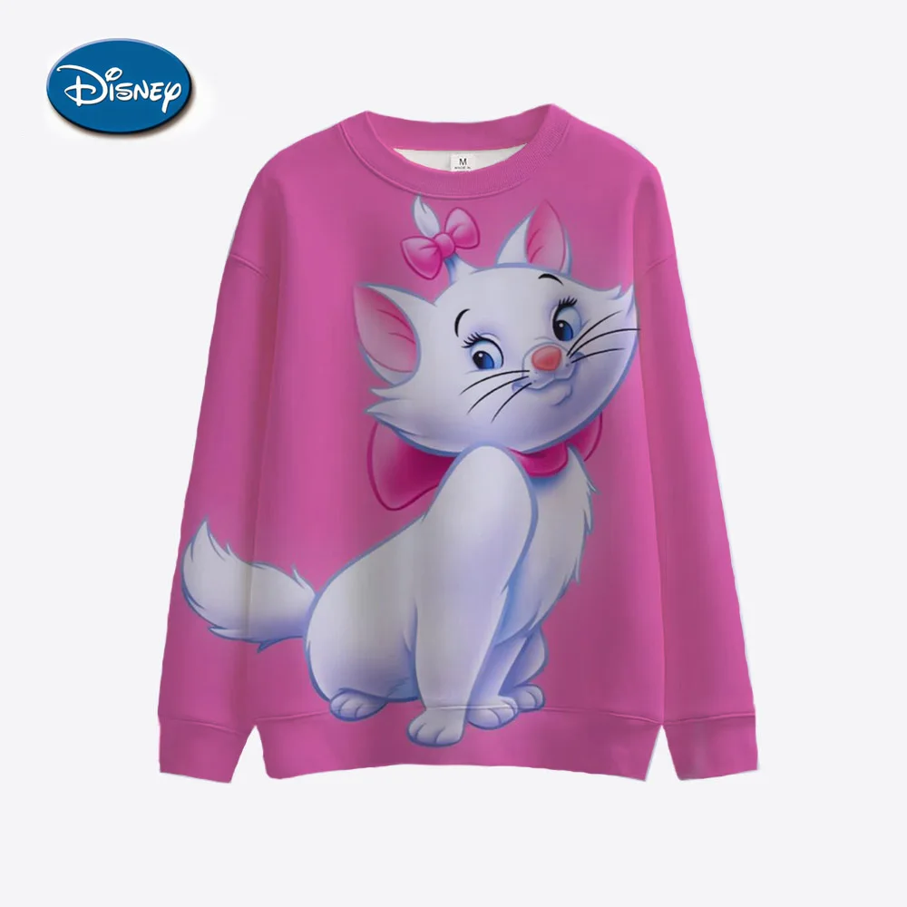 Disney Mary Cat Cartoon Printed Women\'s Sports Shirt Long Sleeve Round Neck Pattern Hoodie Couple Valentine\'s Day Gift Women\'s W