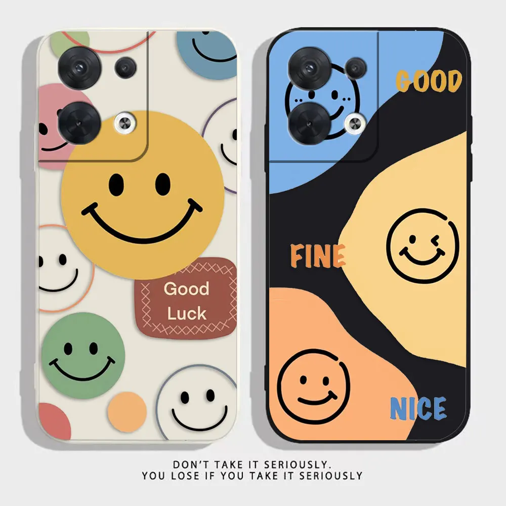 Happy Smiling Face Fine Phone Case For OPPO RENO 8 7 9 6 7SE 5 4 4SE 4 3 4G 5G PRO PLUS Colour Simple Silicone Case Funda Shell