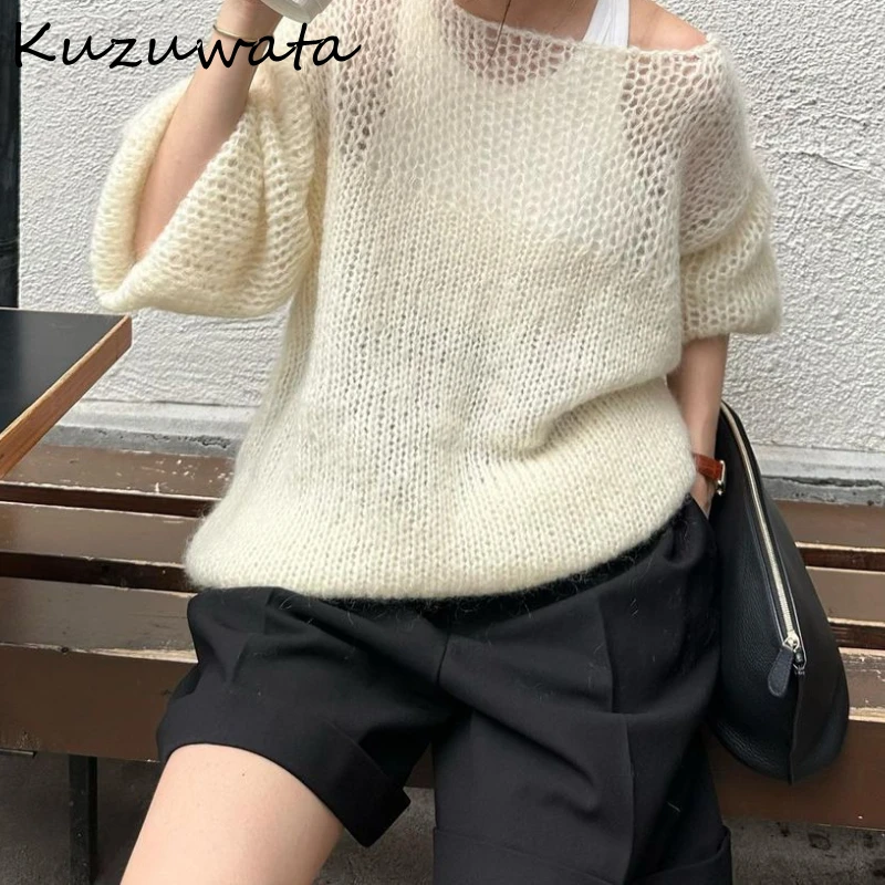 Kuzuwata Fashion High Waist Woman Pants Casual Straight Soft Loose Shorts Japan Early Autumn Ruched Notched Shorts for Women