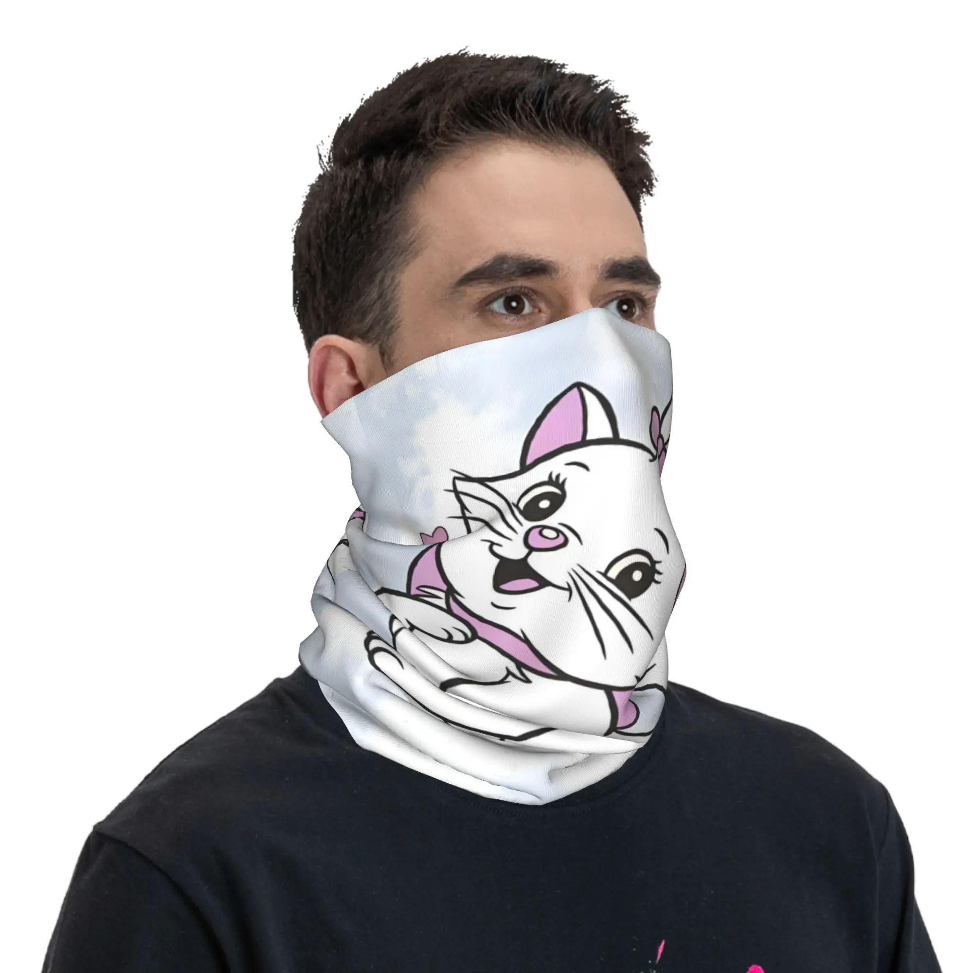 Custom Cartoon Marie Cat Neck Gaiter Men Women Windproof Winter Animal Bows Bandana Scarf for Cycling