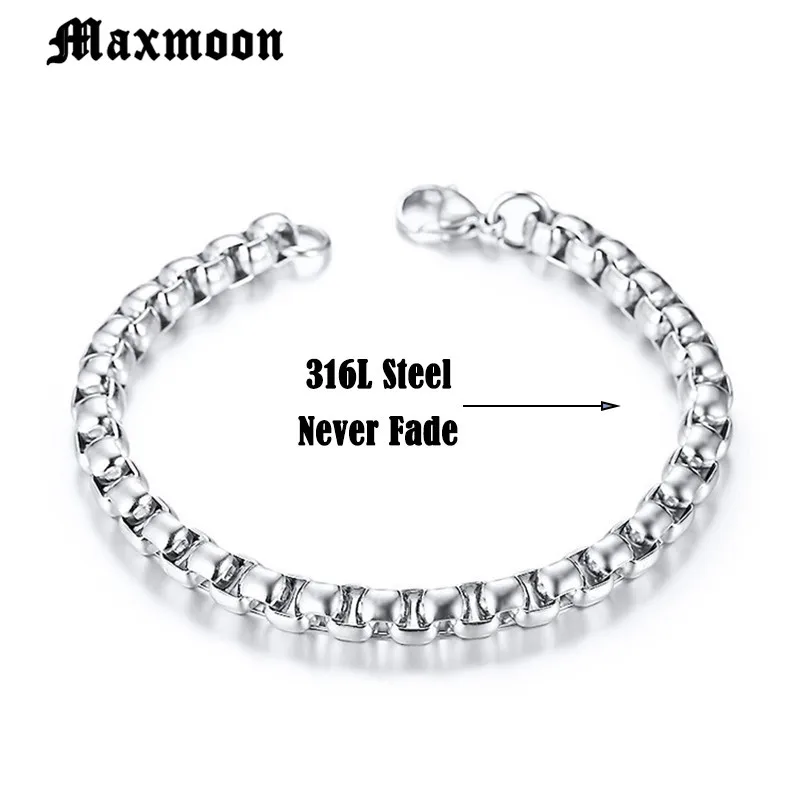 Maxmoon men Stainless Steel bracelet 2/3/4/5mm Square Rolo chain Bracelet bangle women for men gift Good quality whosale