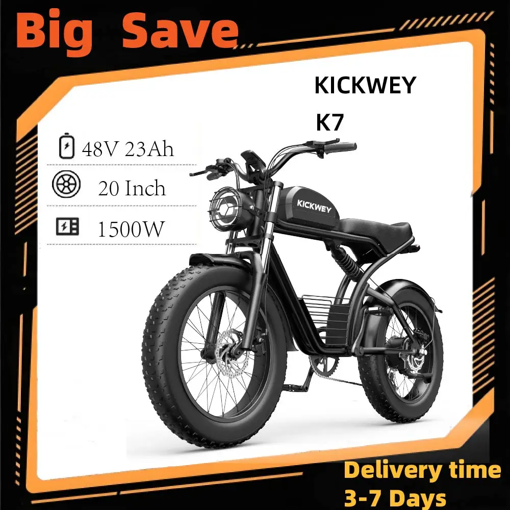 KICKWEY K7 48V23Ah Battery Electric Bike 1500W Motor E-bike Adult Electric Bicycle  20 Inch Fat Tire Men's E-Mountain Bike