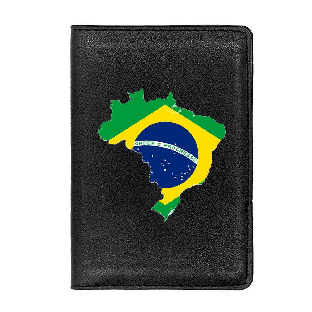 Funda de pasaporte clásica con bandera de mapa de Brasil para hombres y mujeres, tarjetero de identificación delgado de cuero, tarjetero de viaje, billetera de bolsillo, monedero, nueva llegada