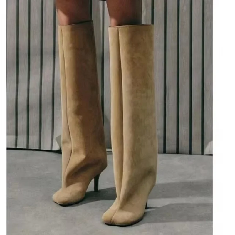 Eilyken zwięzłe okrągłe Toe damskie buty do kolan w stylu Punk buty na cienkich wysokich obcasach jesienne zimowe kobiece długie botki