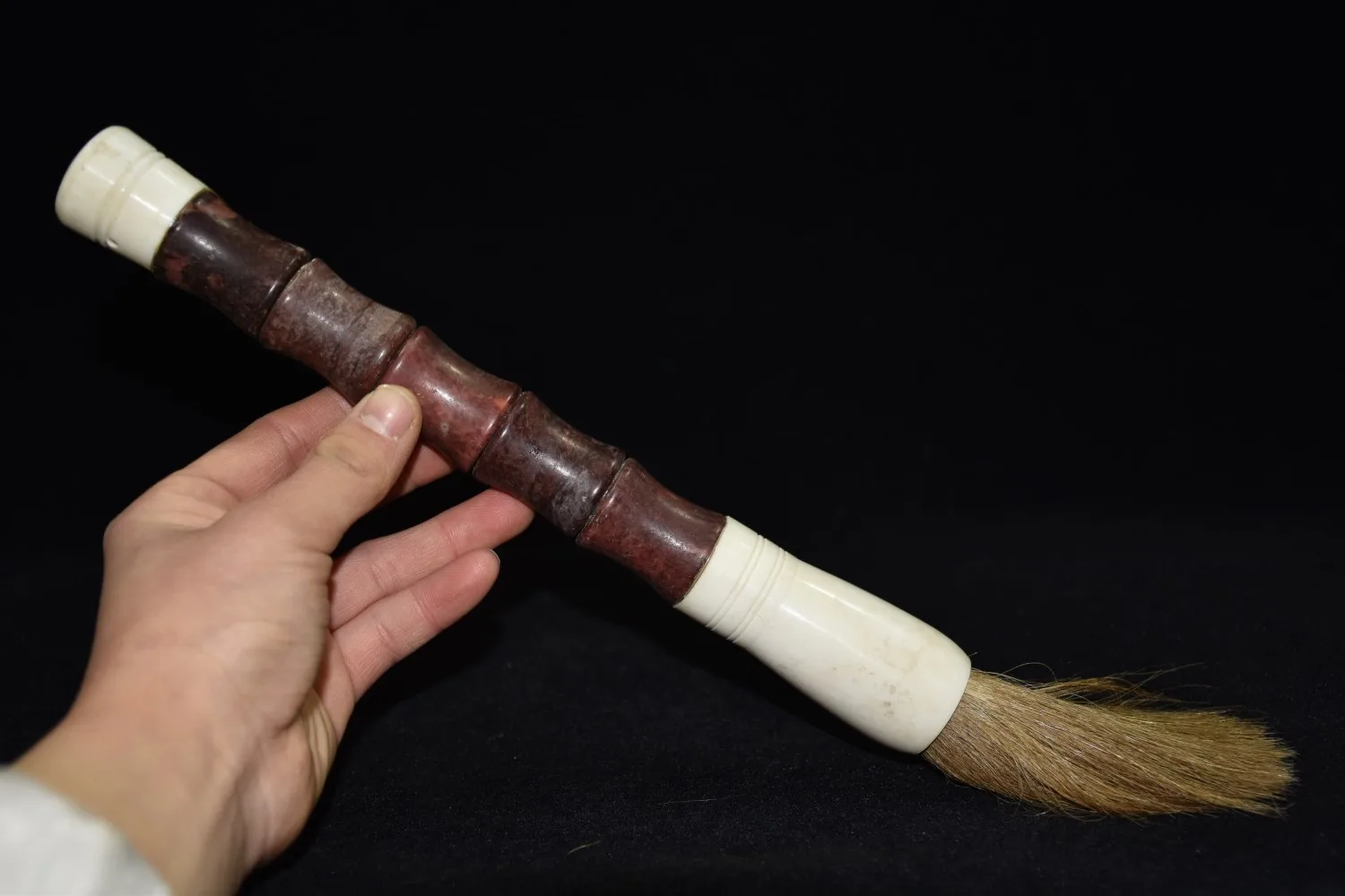 collectable Antique bone jade Horn unique Writing brush pen Decorations 32cm