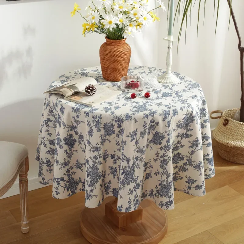 

Cotton Linen Korea Floral Round Tablecloth Ruffled Anti-stain Coffee Table Cover Table Clothes for Dining Table