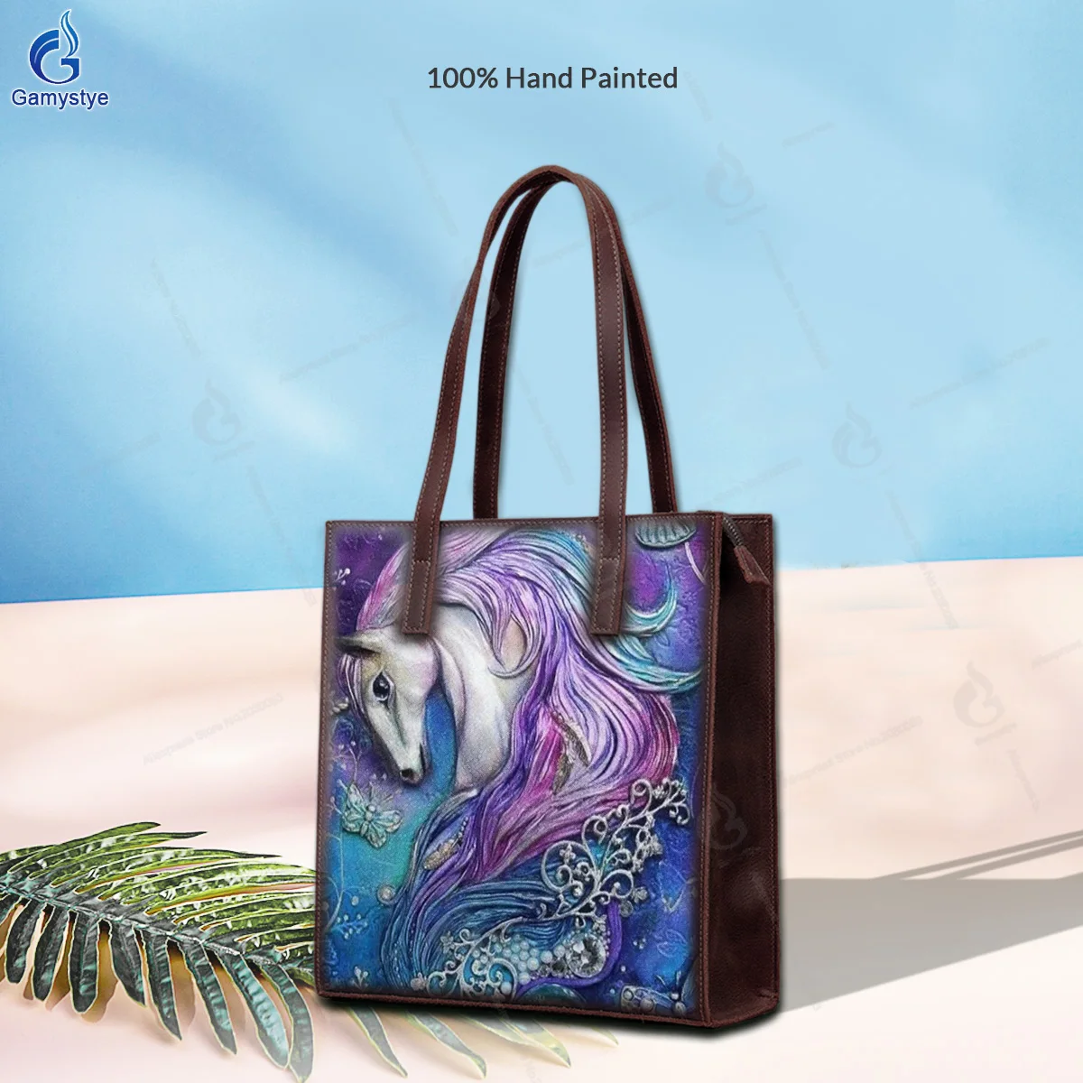 

Art Hand-Painting A horse with colorful fur Customize Totes For women Handbag Designer Shoulder Bag 100% Genuine Leather Fashion