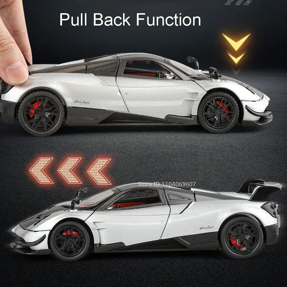 1:24 パガーニ・ウアイラ スプレーモデル スーパーカー おもちゃ 合金ダイキャスト スポーツカー サウンドライト ドア開閉 プルバック キッズ クリスマスギフト