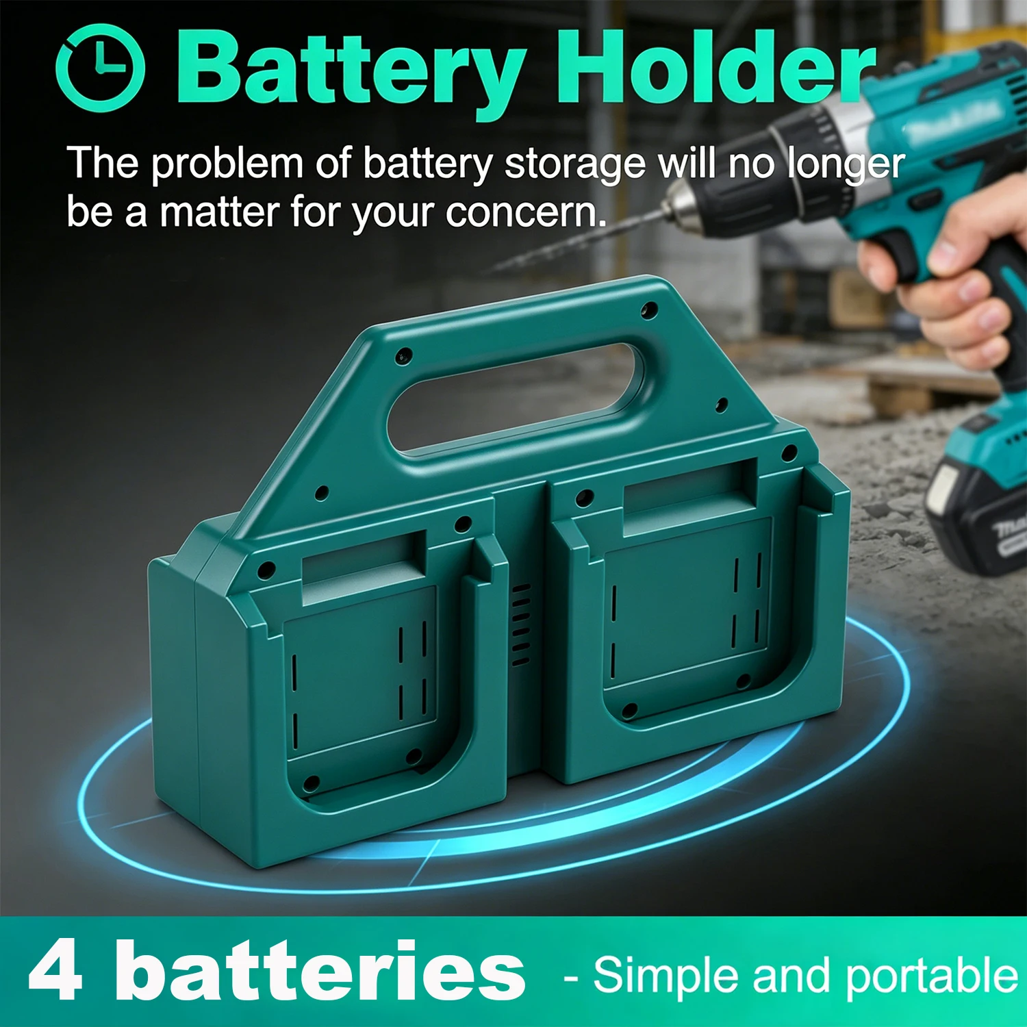 

4-Slot Portable Battery Holder for Makita/Dewalt /Milwaukee Li-ion Batteries,Heavy Duty ABS Carrying Case Organizer with Handle