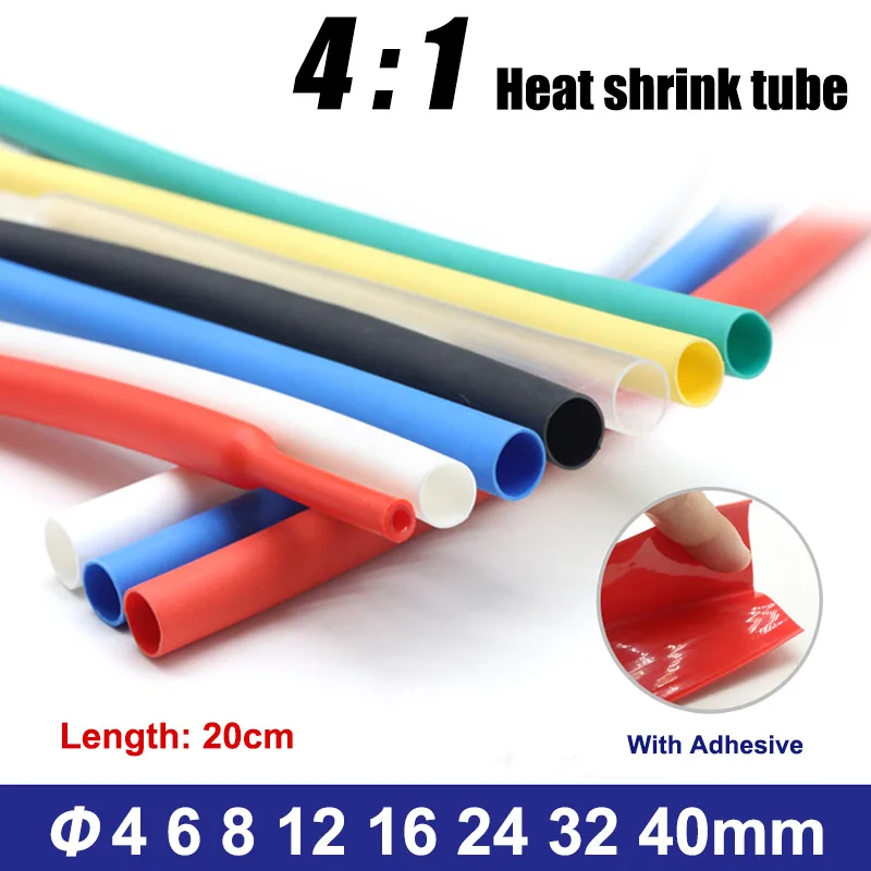 

4:1 Color Heat Shrink Tubing With Adhesive ID 4 6 8 12 16 24 32 40mm Shrink Wrapping Sleeving Data Wire Cable Phone Charger Wire