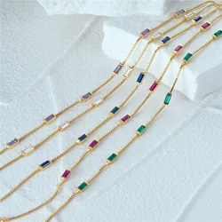 BOAKO 925 Sterling Silver Mini Rectangular Colored Zircon Exquisite Chain Bracelets For Women Girl Allergy Prevention Jewelry
