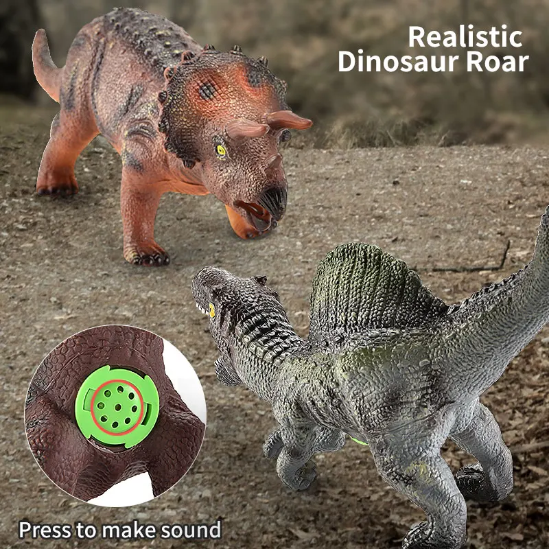 

Durable Plastic T-Rex and Triceratops Dinosaur Models - Lifelike Miniature Prehistoric Animals for Kids' Play and Learning