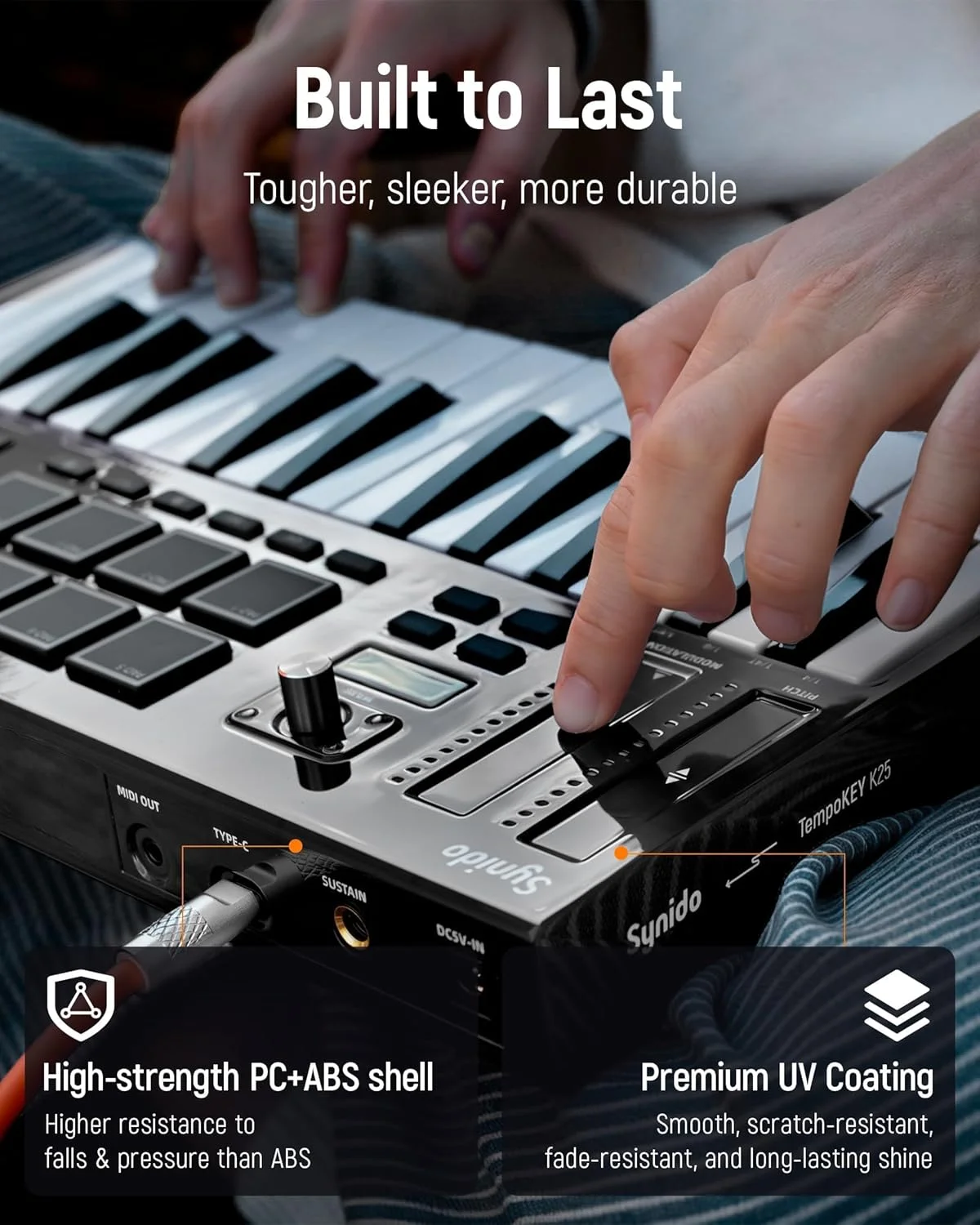 Picture 3: Synido Tempokey K25 USB MIDI Keyboard Controller，Mini Midi Keyboard with OLED Screen ，Beat Maker Machine for Music Production