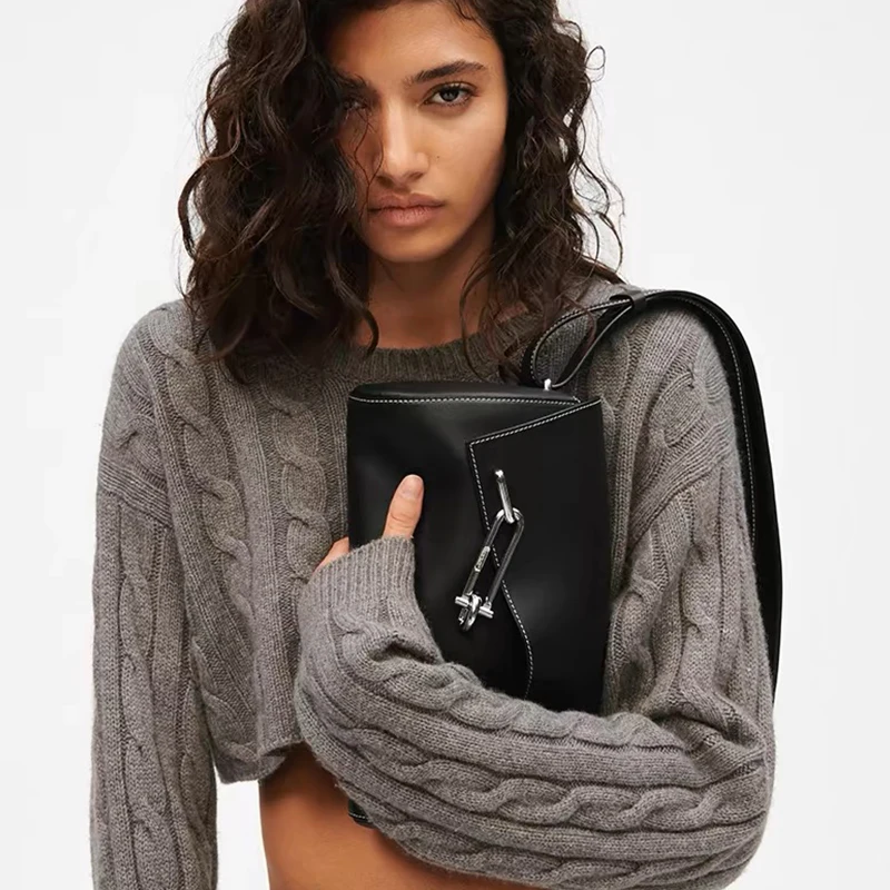 Luxury Brand Designer Underarm Handbag 2026 Fashion Genuine Leather Crossbody Bags Casual Metal Locking Clamshell Women Bags
