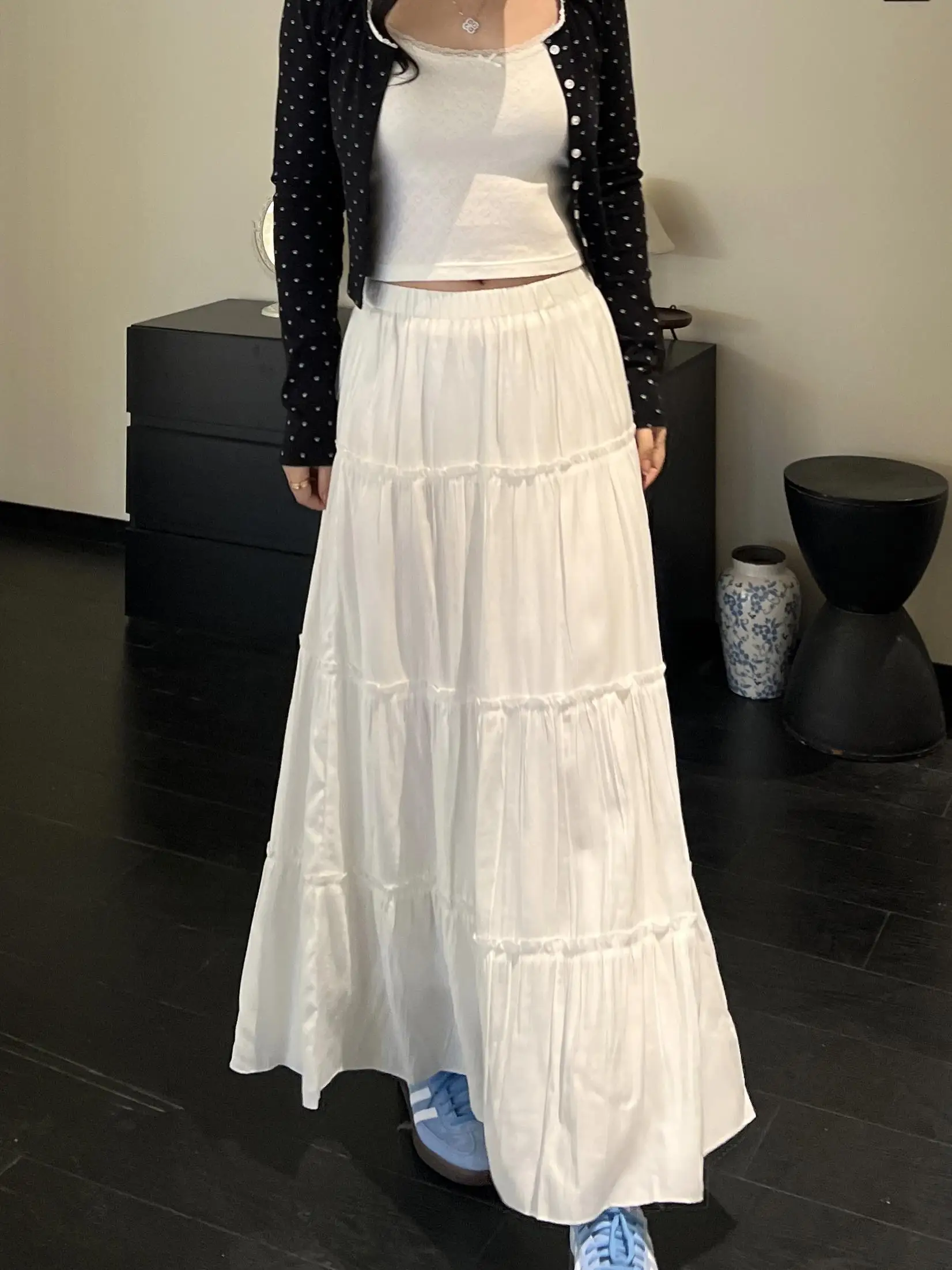 

Fashion Women Loose Long Skirts White Cake Maxi Skirts Elegant 2025 Patckwork Lace Cake Skirt Casual Sweet Office Lady Clothes