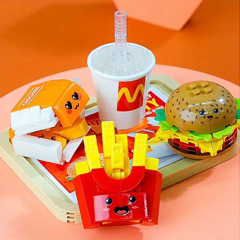 261PCS Hamburger Building Blocks French Fries Fried Chicken Coke Model Bricks Cartoon Fast Food Toys Set Children Creative Gifts